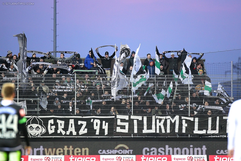 Altach - Sturm Graz
Oesterreichische Fussball Bundesliga, 21. Runde, SC Rheindorf Altach - SK Sturm Graz, Stadion Schnabelholz Altach, 06.02.2016. 

Foto zeigt Fans von Sturm
