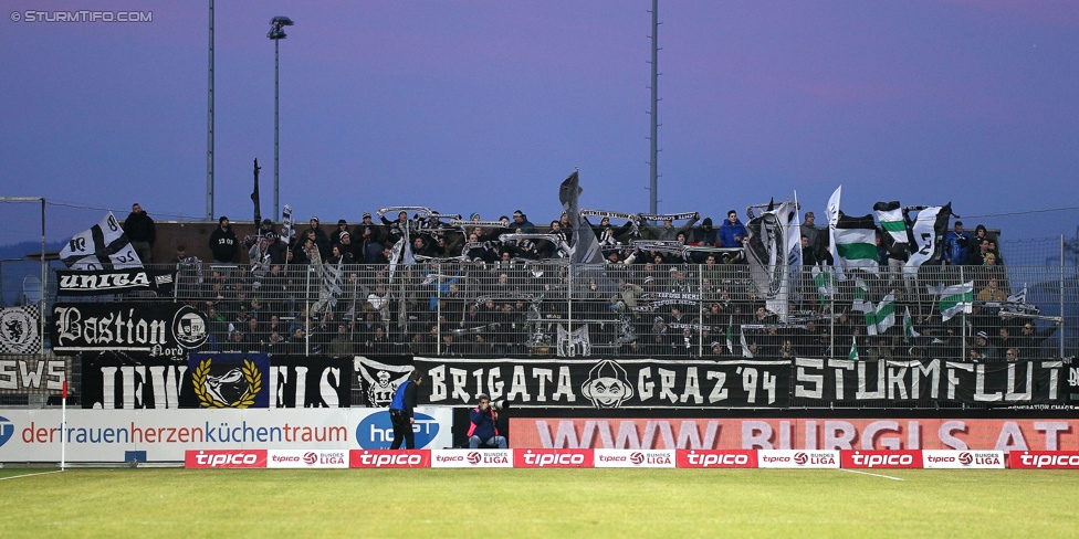 Altach - Sturm Graz
Oesterreichische Fussball Bundesliga, 21. Runde, SC Rheindorf Altach - SK Sturm Graz, Stadion Schnabelholz Altach, 06.02.2016. 

Foto zeigt Fans von Sturm
