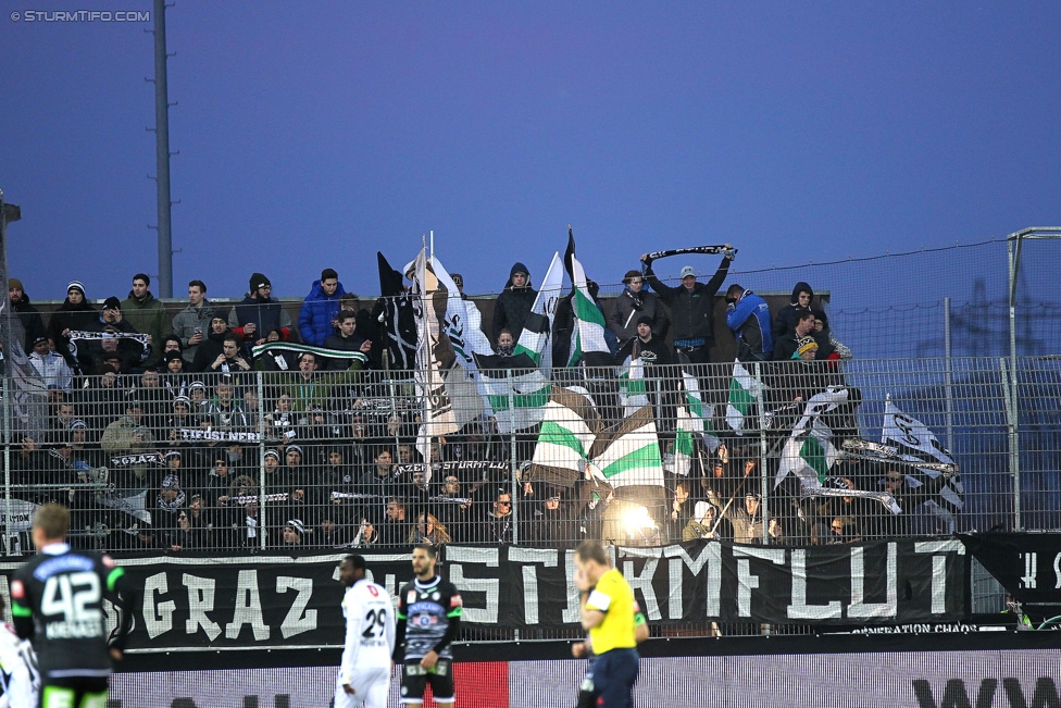 Altach - Sturm Graz
Oesterreichische Fussball Bundesliga, 21. Runde, SC Rheindorf Altach - SK Sturm Graz, Stadion Schnabelholz Altach, 06.02.2016. 

Foto zeigt Fans von Sturm
