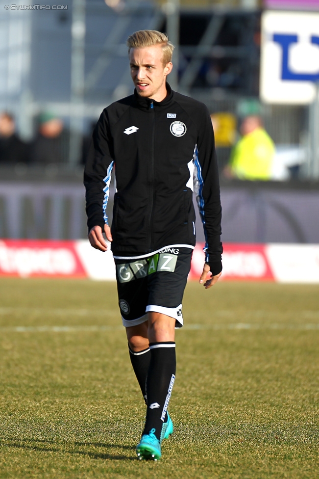 Altach - Sturm Graz
Oesterreichische Fussball Bundesliga, 21. Runde, SC Rheindorf Altach - SK Sturm Graz, Stadion Schnabelholz Altach, 06.02.2016. 

Foto zeigt James Alexander Jeggo (Sturm)
