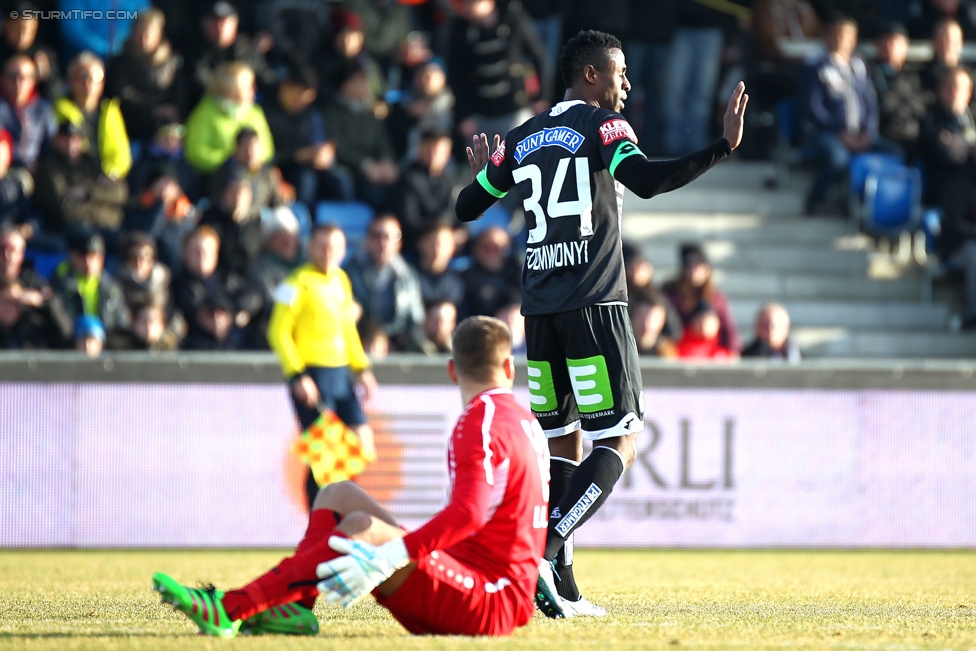 Altach - Sturm Graz
Oesterreichische Fussball Bundesliga, 21. Runde, SC Rheindorf Altach - SK Sturm Graz, Stadion Schnabelholz Altach, 06.02.2016. 

Foto zeigt Osagie Bright Edomwonyi (Sturm)
