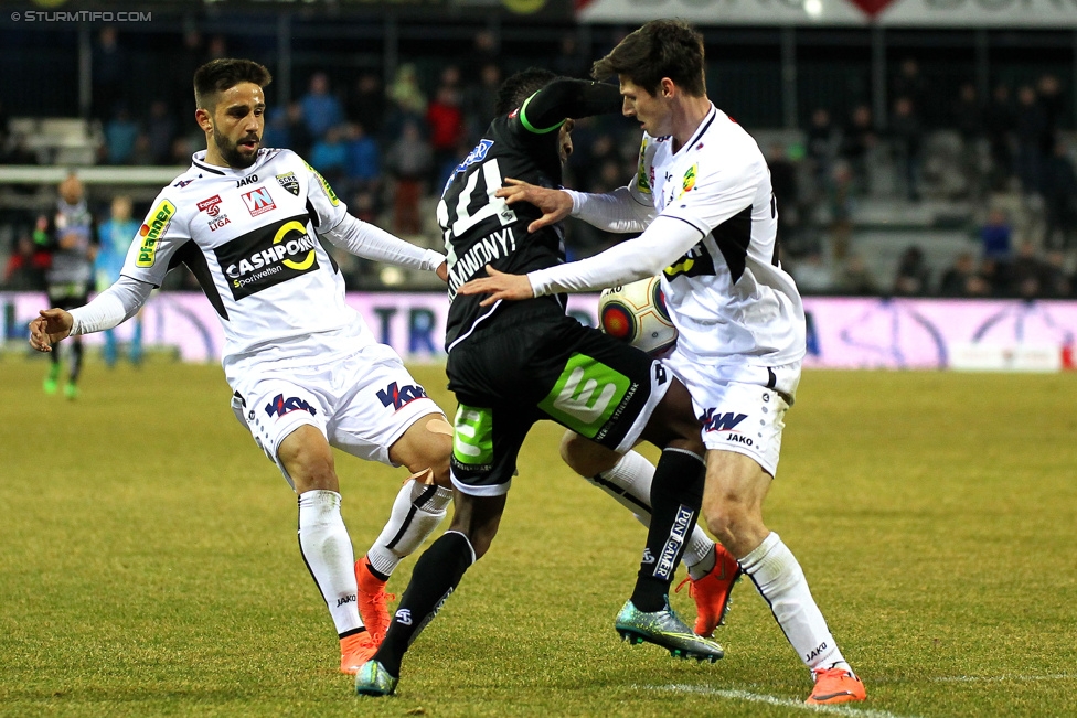 Altach - Sturm Graz
Oesterreichische Fussball Bundesliga, 21. Runde, SC Rheindorf Altach - SK Sturm Graz, Stadion Schnabelholz Altach, 06.02.2016. 

Foto zeigt Osagie Bright Edomwonyi (Sturm)
