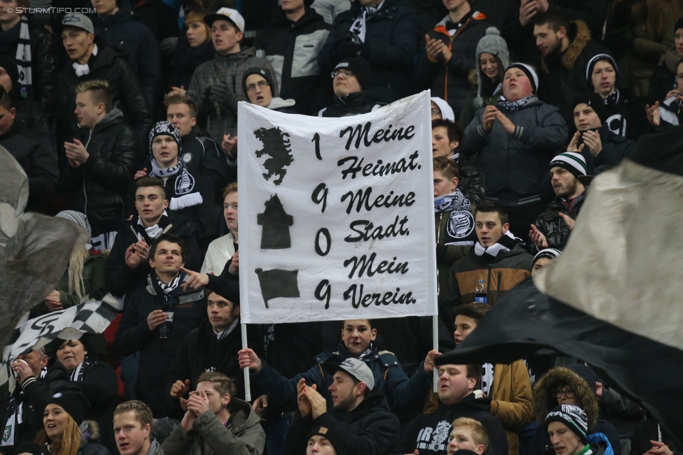 Wolfsberg - Sturm Graz
Oesterreichische Fussball Bundesliga, 22. Runde, Wolfsberger AC - SK Sturm Graz, Woerthersee Stadion Klagenfurt, 13.02.2016. 

Foto zeigt Fans von Sturm
