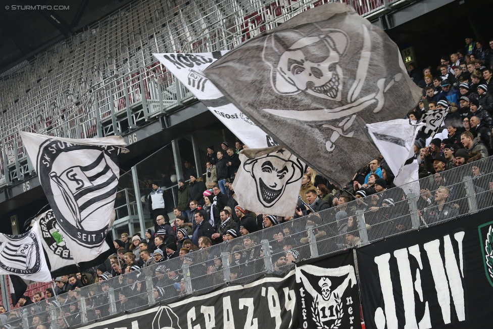 Wolfsberg - Sturm Graz
Oesterreichische Fussball Bundesliga, 22. Runde, Wolfsberger AC - SK Sturm Graz, Woerthersee Stadion Klagenfurt, 13.02.2016. 

Foto zeigt Fans von Sturm
