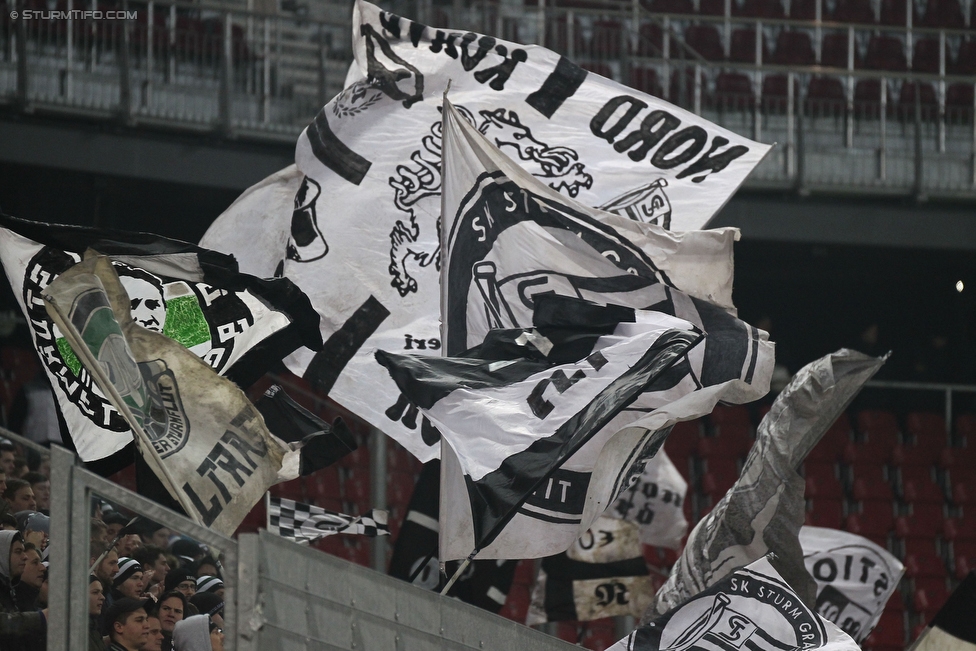 Wolfsberg - Sturm Graz
Oesterreichische Fussball Bundesliga, 22. Runde, Wolfsberger AC - SK Sturm Graz, Woerthersee Stadion Klagenfurt, 13.02.2016. 

Foto zeigt Fans von Sturm
