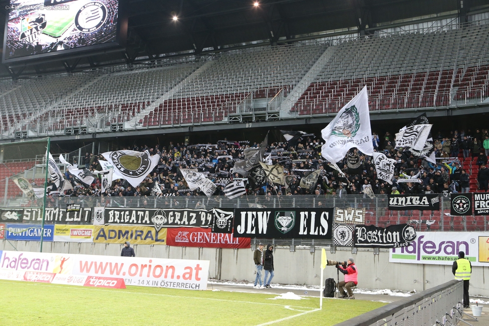 Wolfsberg - Sturm Graz
Oesterreichische Fussball Bundesliga, 22. Runde, Wolfsberger AC - SK Sturm Graz, Woerthersee Stadion Klagenfurt, 13.02.2016. 

Foto zeigt Fans von Sturm
