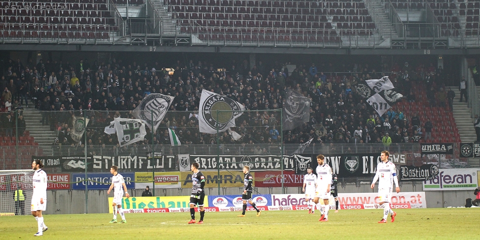 Wolfsberg - Sturm Graz
Oesterreichische Fussball Bundesliga, 22. Runde, Wolfsberger AC - SK Sturm Graz, Woerthersee Stadion Klagenfurt, 13.02.2016. 

Foto zeigt Fans von Sturm
