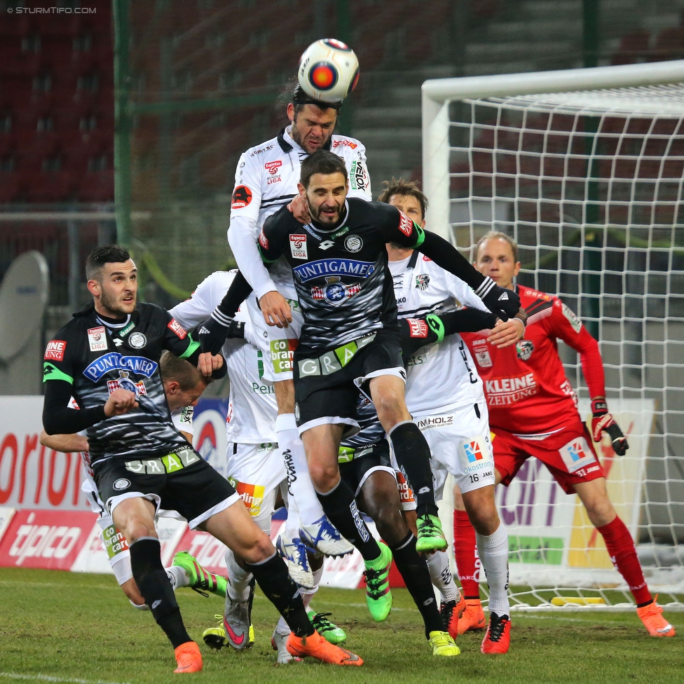 Wolfsberg - Sturm Graz
Oesterreichische Fussball Bundesliga, 22. Runde, Wolfsberger AC - SK Sturm Graz, Woerthersee Stadion Klagenfurt, 13.02.2016. 

Foto zeigt Charalampos Lykogiannis (Sturm) und Anastasios Avlonitis (Sturm)
