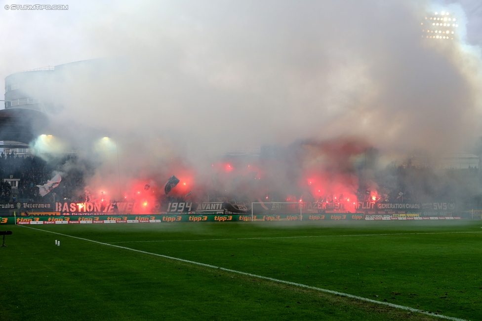 Sturm Graz - Rapid Wien
Oesterreichische Fussball Bundesliga, 23 Runde, SK Sturm Graz - SK Rapid Wien, Stadion Liebenau Graz, 21.02.2016. 

Foto zeigt Fans von Sturm mit einer Choreografie
Schlüsselwörter: pyrotechnik