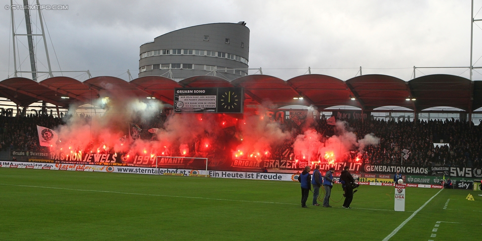 Sturm Graz - Rapid Wien
Oesterreichische Fussball Bundesliga, 23 Runde, SK Sturm Graz - SK Rapid Wien, Stadion Liebenau Graz, 21.02.2016. 

Foto zeigt Fans von Sturm mit einer Choreografie
Schlüsselwörter: pyrotechnik