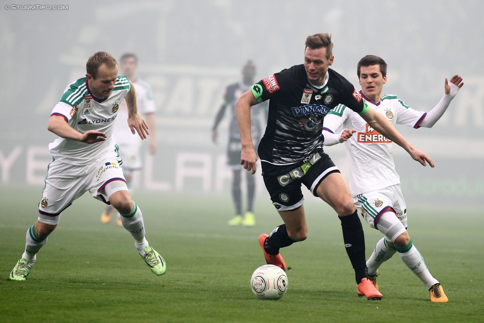 Sturm Graz - Rapid Wien
Oesterreichische Fussball Bundesliga, 23 Runde, SK Sturm Graz - SK Rapid Wien, Stadion Liebenau Graz, 21.02.2016. 

Foto zeigt Mario Sonnleitner (Rapid) und Roman Kienast (Sturm)
