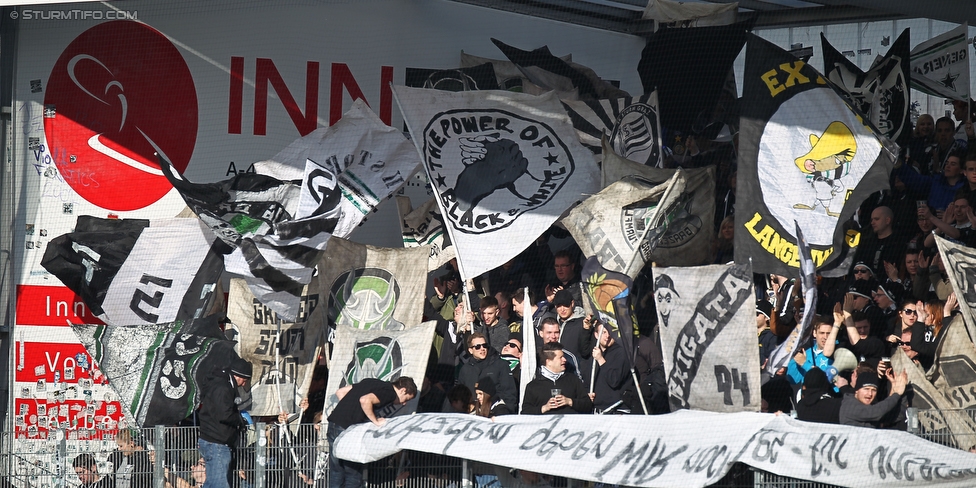 Ried - Sturm Graz
Oesterreichische Fussball Bundesliga, 24. Runde, SV Ried - SK Sturm Graz, Arena Ried, 27.02.2016. 

Foto zeigt Fans von Sturm
