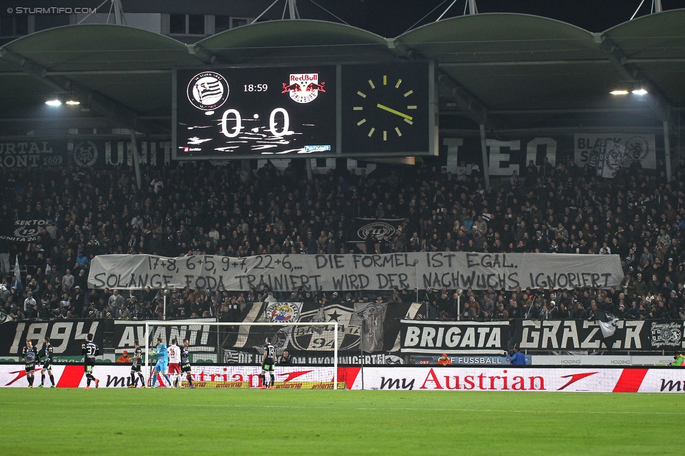 Sturm Graz - RB Salzburg
Oesterreichische Fussball Bundesliga, 25. Runde, SK Sturm Graz - FC RB Salzburg, Stadion Liebenau Graz, 02.03.2016. 

Foto zeigt Fans von Sturm mit einem Spruchband
Schlüsselwörter: protest