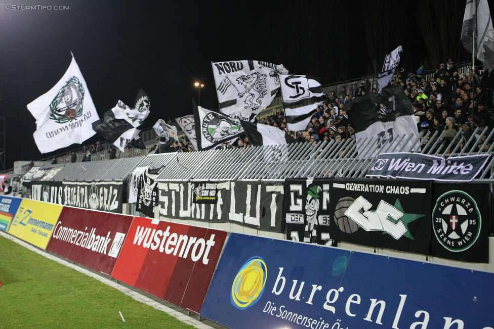 Mattersburg - Sturm Graz
Oesterreichische Fussball Bundesliga, 26. Runde, SV Mattersburg - SK Sturm Graz, Pappelstadion Mattersburg, 05.03.2016. 

Foto zeigt Fans von Sturm
