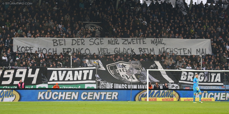 Sturm Graz - Austria Wien
Oesterreichische Fussball Bundesliga, 27. Runde, SK Sturm Graz - FK Austria Wien, Stadion Liebenau Graz, 13.03.2016. 

Foto zeigt Fans von Sturm mit einem Spruchband
Schlüsselwörter: protest