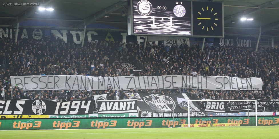 Sturm Graz - Austria Wien
Oesterreichische Fussball Bundesliga, 27. Runde, SK Sturm Graz - FK Austria Wien, Stadion Liebenau Graz, 13.03.2016. 

Foto zeigt Fans von Sturm mit einem Spruchband
Schlüsselwörter: protest