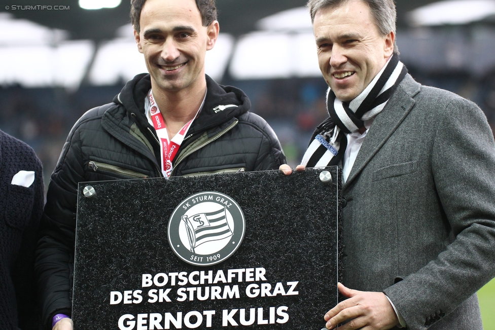 Sturm Graz - Austria Wien
Oesterreichische Fussball Bundesliga, 27. Runde, SK Sturm Graz - FK Austria Wien, Stadion Liebenau Graz, 13.03.2016. 

Foto zeigt Gernot Kulis (Comedian) und Christian Jauk (Praesident Sturm)
