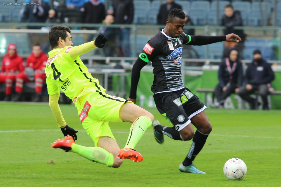 Sturm Graz - Austria Wien
Oesterreichische Fussball Bundesliga, 27. Runde, SK Sturm Graz - FK Austria Wien, Stadion Liebenau Graz, 13.03.2016. 

Foto zeigt Vanche Shikov (Austria) und Osagie Bright Edomwonyi (Sturm)
