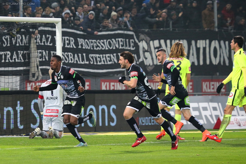 Sturm Graz - Austria Wien
Oesterreichische Fussball Bundesliga, 27. Runde, SK Sturm Graz - FK Austria Wien, Stadion Liebenau Graz, 13.03.2016. 

Foto zeigt Osagie Bright Edomwonyi (Sturm), Danijel Klaric (Sturm) und Charalampos Lykogiannis (Sturm)
Schlüsselwörter: torjubel