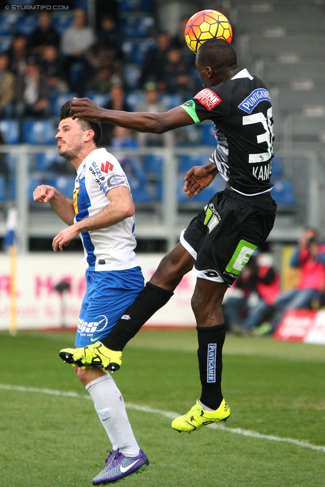 Groedig - Sturm Graz
Oesterreichische Fussball Bundesliga, 29. Runde, SV Groedig - SK Sturm Graz, Untersbergarena Groedig, 02.04.2016. 

Foto zeigt Masakuba-Wilson Kamavuaka (Sturm)
Schlüsselwörter: kopfball