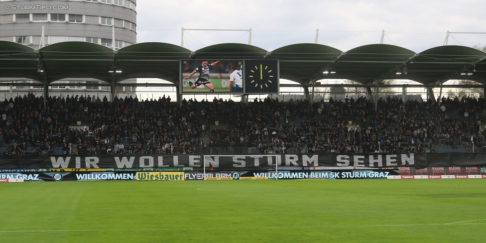 Sturm Graz - Altach
Oesterreichische Fussball Bundesliga, 30. Runde, SK Sturm Graz - SC Rheindorf Altach, Stadion Liebenau Graz, 09.04.2016. 

Foto zeigt Fans von Sturm mit einem Spruchband
Schlüsselwörter: protest