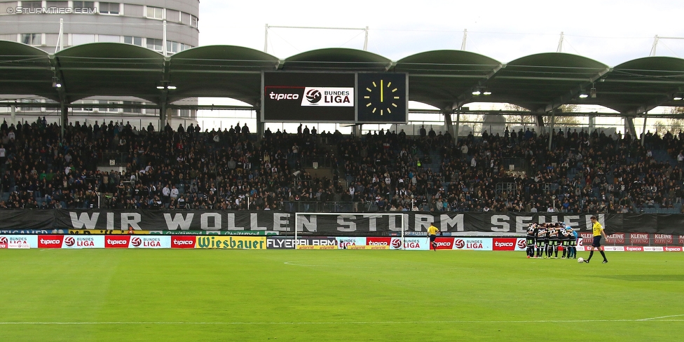 Sturm Graz - Altach
Oesterreichische Fussball Bundesliga, 30. Runde, SK Sturm Graz - SC Rheindorf Altach, Stadion Liebenau Graz, 09.04.2016. 

Foto zeigt Fans von Sturm mit einem Spruchband
Schlüsselwörter: protest