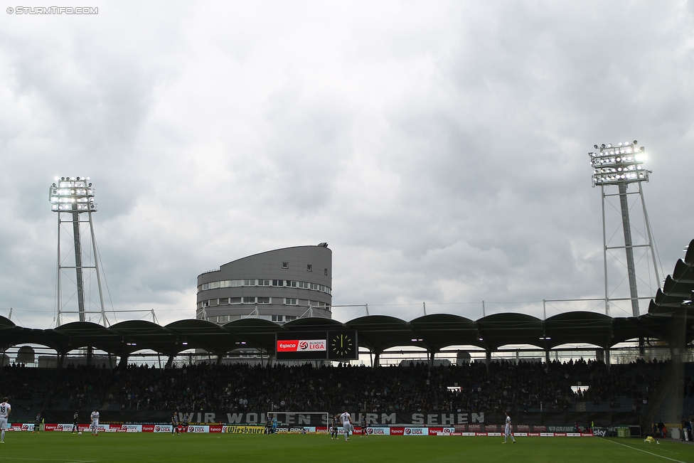 Sturm Graz - Altach
Oesterreichische Fussball Bundesliga, 30. Runde, SK Sturm Graz - SC Rheindorf Altach, Stadion Liebenau Graz, 09.04.2016. 

Foto zeigt Fans von Sturm mit einem Spruchband
Schlüsselwörter: protest