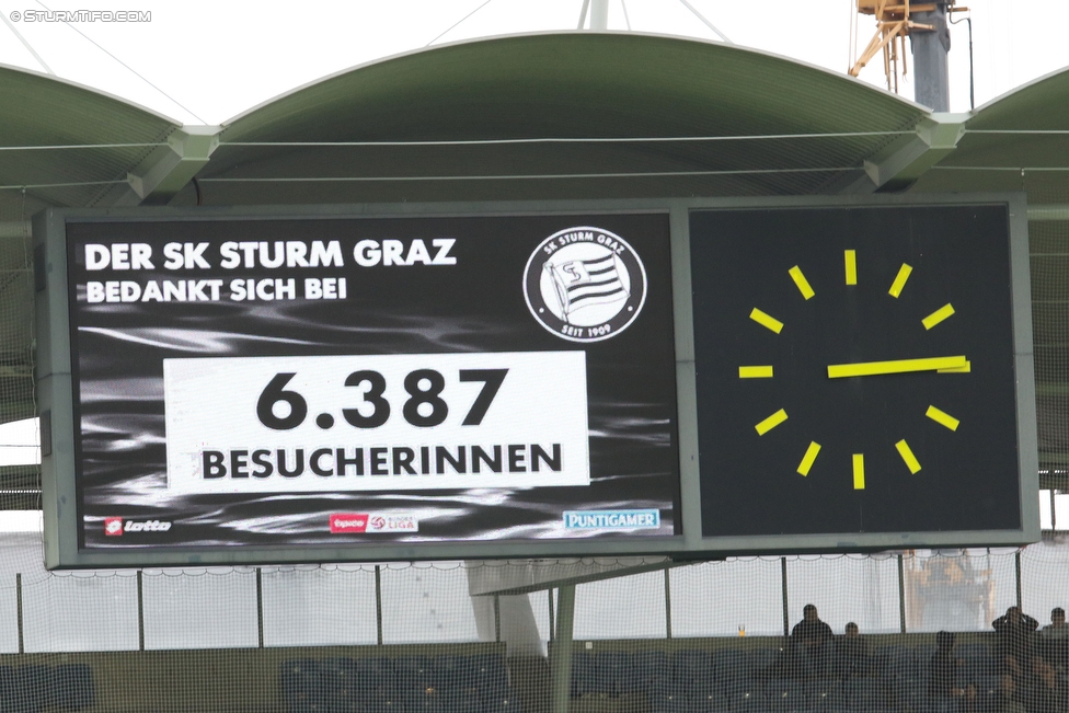 Sturm Graz - Altach
Oesterreichische Fussball Bundesliga, 30. Runde, SK Sturm Graz - SC Rheindorf Altach, Stadion Liebenau Graz, 09.04.2016. 

Foto zeigt die Anzeigetafel
