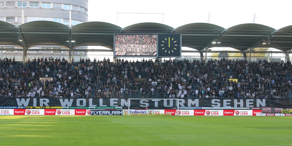 Sturm Graz - Wolfsberg
Oesterreichische Fussball Bundesliga, 31. Runde, SK Sturm Graz - Wolfsberger AC, Stadion Liebenau Graz, 16.04.2016. 

Foto zeigt Fans von Sturm mit einem Spruchband
Schlüsselwörter: protest