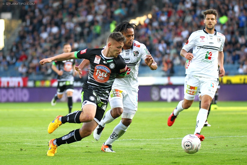 Sturm Graz - Wolfsberg
Oesterreichische Fussball Bundesliga, 31. Runde, SK Sturm Graz - Wolfsberger AC, Stadion Liebenau Graz, 16.04.2016. 

Foto zeigt Donisi Avdijaj (Sturm) und Stephan Palla (Wolfsberg)
