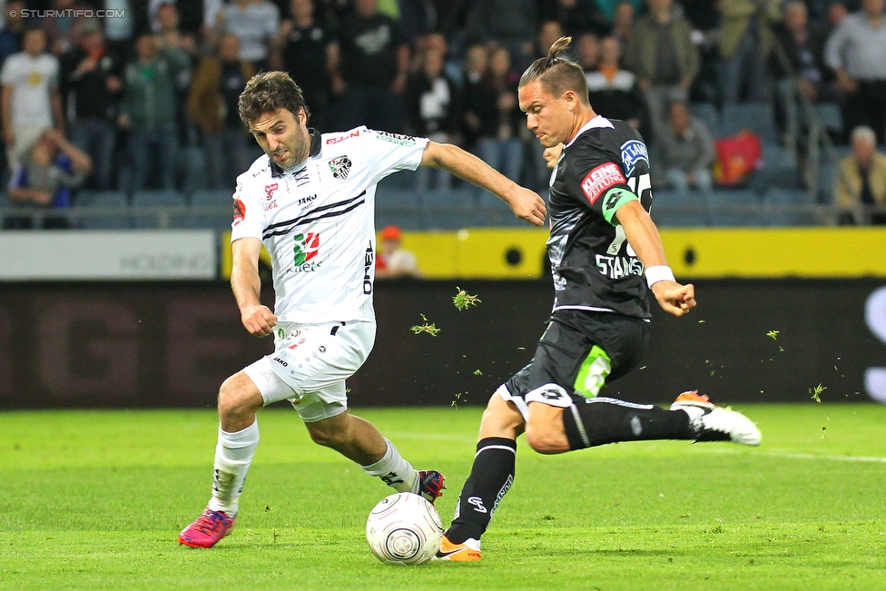 Sturm Graz - Wolfsberg
Oesterreichische Fussball Bundesliga, 31. Runde, SK Sturm Graz - Wolfsberger AC, Stadion Liebenau Graz, 16.04.2016. 

Foto zeigt Joachim Standfest (Wolfsberg) und Marko Stankovic (Sturm)
