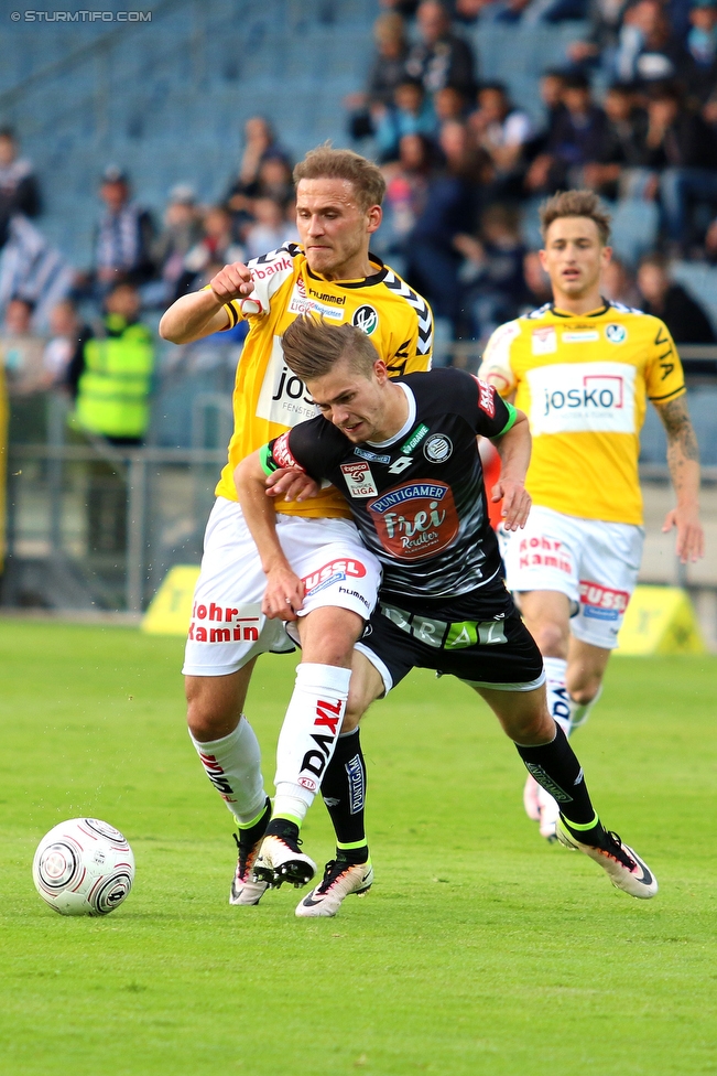 Sturm Graz - Ried
Oesterreichische Fussball Bundesliga, 33. Runde, SK Sturm Graz - SV Ried, Stadion Liebenau Graz, 30.04.2016. 

Foto zeigt Marcel Ziegl (Ried) und Andreas Gruber (Sturm)
