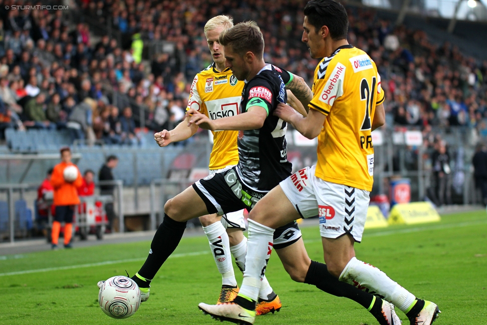 Sturm Graz - Ried
Oesterreichische Fussball Bundesliga, 33. Runde, SK Sturm Graz - SV Ried, Stadion Liebenau Graz, 30.04.2016. 

Foto zeigt Thorsten Schick (Sturm) und Alberto Prada-Vega (Ried)
