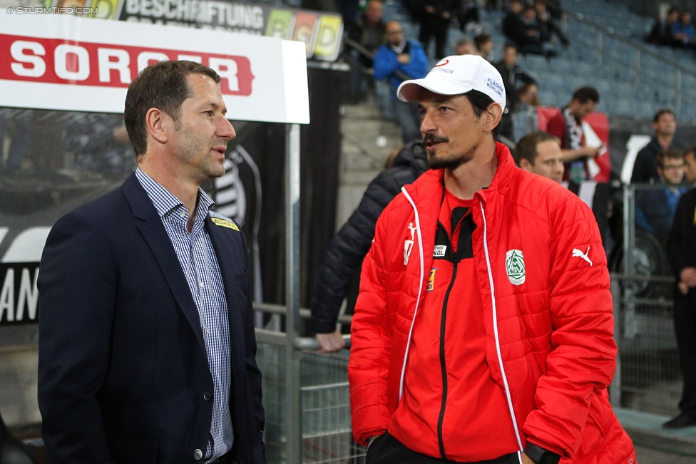 Sturm Graz - Mattersburg
Oesterreichische Fussball Bundesliga, 35. Runde, SK Sturm Graz - SV Mattersburg, Stadion Liebenau Graz, 11.05.2016. 

Foto zeigt Franco Foda (Cheftrainer Sturm) und Ivica Vastic (Cheftrainer Mattersburg)
