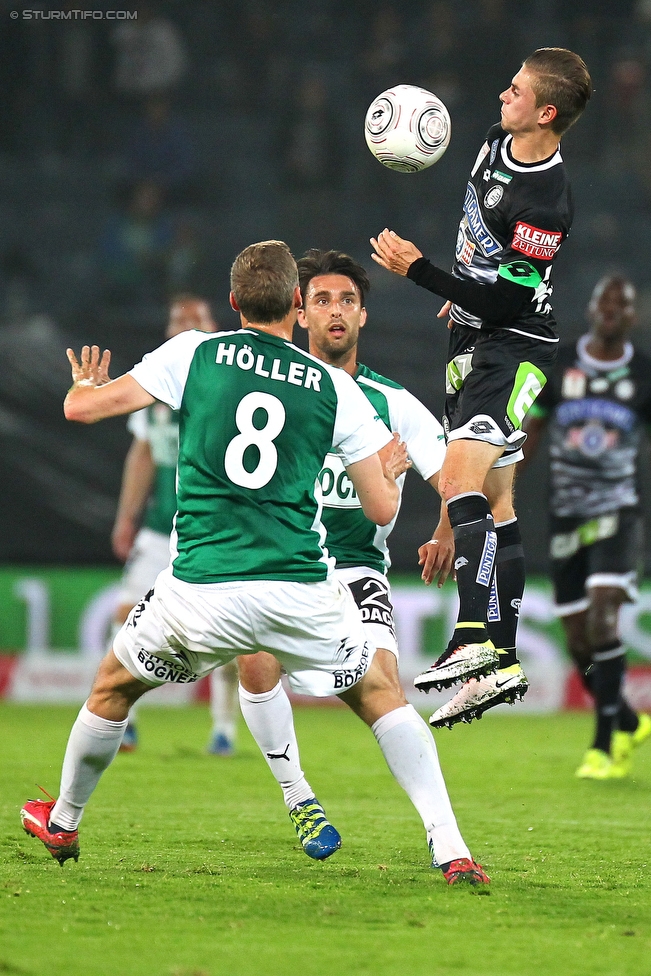 Sturm Graz - Mattersburg
Oesterreichische Fussball Bundesliga, 35. Runde, SK Sturm Graz - SV Mattersburg, Stadion Liebenau Graz, 11.05.2016. 

Foto zeigt Alois Hoeller (Mattersburg) und Andreas Gruber (Sturm)
