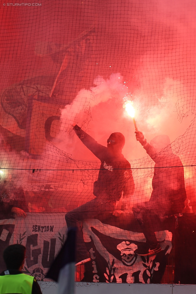 Austria Wien - Sturm Graz
Oesterreichische Fussball Bundesliga, 36. Runde, FK Austria Wien - SK Sturm Graz, Franz Horr Stadion Wien, 15.05.2016. 

Foto zeigt Fans von Sturm
Schlüsselwörter: pyrotechnik