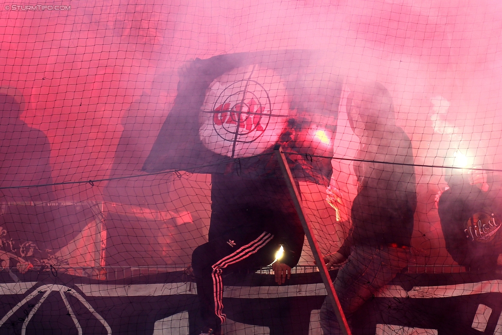 Austria Wien - Sturm Graz
Oesterreichische Fussball Bundesliga, 36. Runde, FK Austria Wien - SK Sturm Graz, Franz Horr Stadion Wien, 15.05.2016. 

Foto zeigt Fans von Sturm
Schlüsselwörter: pyrotechnik