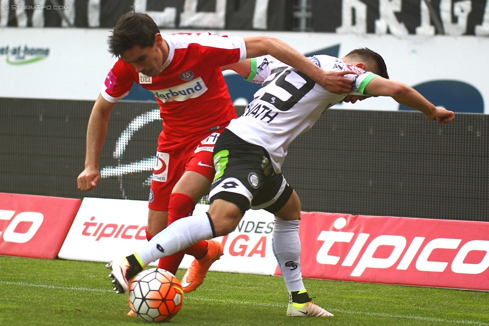 Austria Wien - Sturm Graz
Oesterreichische Fussball Bundesliga, 36. Runde, FK Austria Wien - SK Sturm Graz, Franz Horr Stadion Wien, 15.05.2016. 

Foto zeigt David De Paula Gallardo (Austria) und Sascha Horvath (Sturm)
