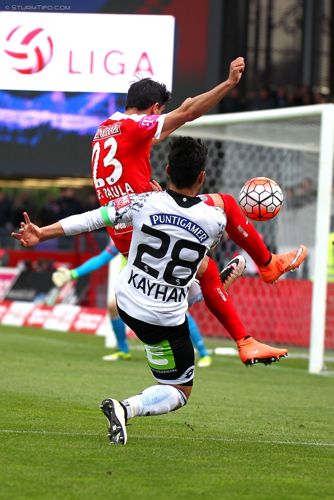 Austria Wien - Sturm Graz
Oesterreichische Fussball Bundesliga, 36. Runde, FK Austria Wien - SK Sturm Graz, Franz Horr Stadion Wien, 15.05.2016. 

Foto zeigt David De Paula Gallardo (Austria) und Tanju Kayhan (Sturm)
