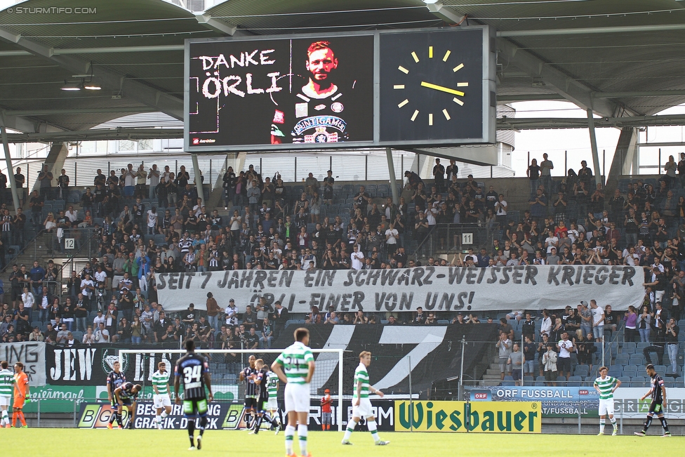 Sturm Graz - Celtic Glasgow
Testspiel,  SK Sturm Graz - Celtic Glasgow, Stadion Liebenau Graz, 03.07.2016. 

Foto zeigt Fans von Sturm mit einem Spruchband fuer Martin Ehrenreich (Sturm)
