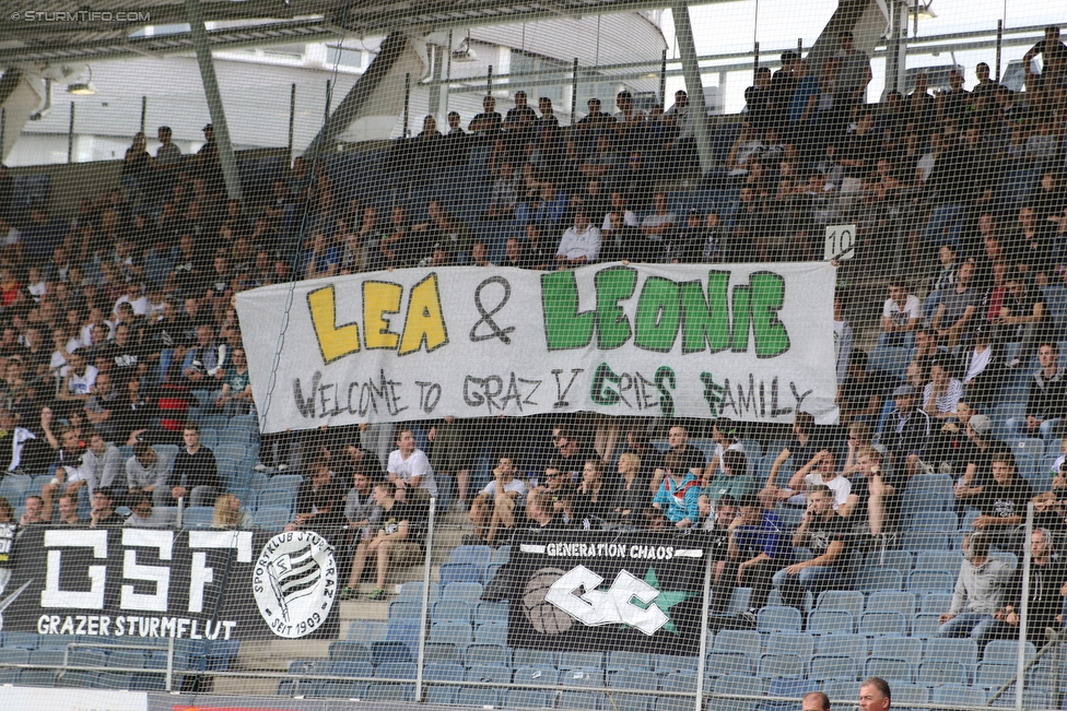 Sturm Graz - Celtic Glasgow
Testspiel,  SK Sturm Graz - Celtic Glasgow, Stadion Liebenau Graz, 03.07.2016. 

Foto zeigt Fans von Sturm mit einem Spruchband
