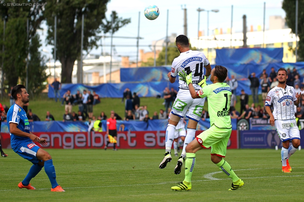 Stadlau - Sturm Graz
OEFB Cup, 1. Runde, FC Stadlau - SK Sturm Graz, Sportanlage Stadlau, 15.07.2016. 

Foto zeigt Charalampos Lykogiannis (Sturm) und Christian Gratzei (Sturm)
