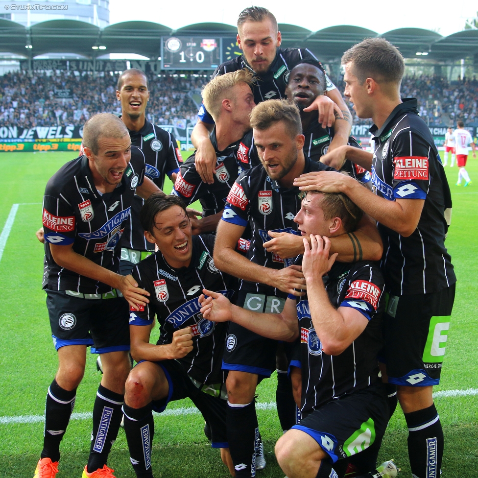 Sturm Graz - Salzburg
Oesterreichische Fussball Bundesliga, 1. Runde, SK Sturm Graz - FC RB Salzburg, Stadion Liebenau Graz, 23.07.2016. 

Foto zeigt Fabian Koch (Sturm), Christian Schoissengeyr (Sturm), Uros Matic (Sturm), James Jeggo (Sturm), Lukas Spendlhofer (Sturm), Philipp Huspek (Sturm), Osagie Bright Edomwonyi (Sturm), Marc Andre Schmerboeck (Sturm) und Deni Alar (Sturm)
Schlüsselwörter: torjubel