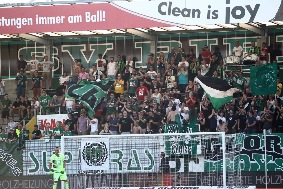 Ried - Sturm Graz
Oesterreichische Fussball Bundesliga, 2. Runde, SV Ried - SK Sturm Graz, Arena Ried, 15.05.2016. 

Foto zeigt Fans von Ried
