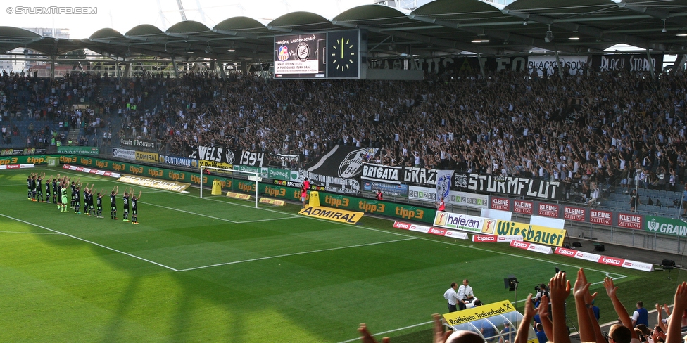 Sturm Graz - Austria Wien
Oesterreichische Fussball Bundesliga, 4. Runde, SK Sturm Graz - FK Austria Wien, Stadion Liebenau Graz, 14.08.2016. 

Foto zeigt die Mannschaft von Sturm und Fans von Sturm
