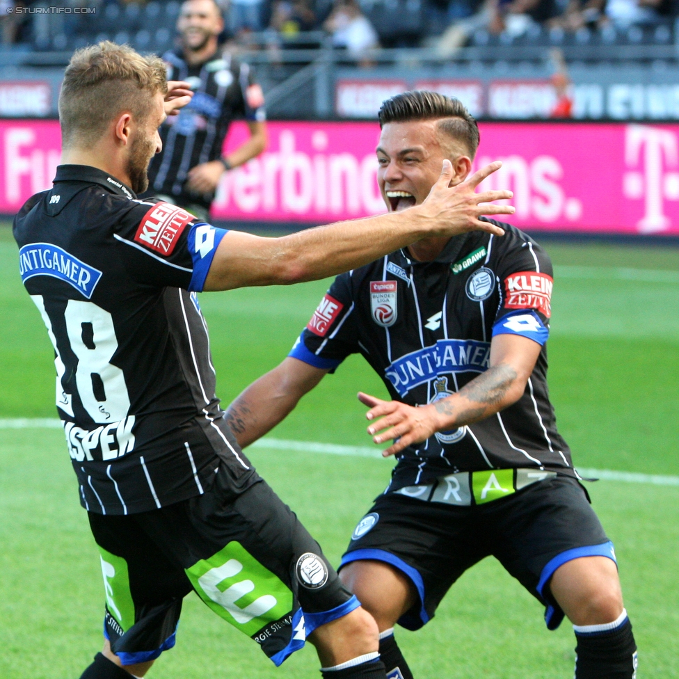 Sturm Graz - Austria Wien
Oesterreichische Fussball Bundesliga, 4. Runde, SK Sturm Graz - FK Austria Wien, Stadion Liebenau Graz, 14.08.2016. 

Foto zeigt Philipp Huspek (Sturm) und Sascha Horvath (Sturm)
Schlüsselwörter: torjubel