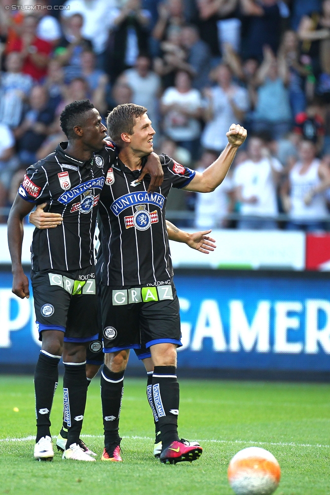 Sturm Graz - Austria Wien
Oesterreichische Fussball Bundesliga, 4. Runde, SK Sturm Graz - FK Austria Wien, Stadion Liebenau Graz, 14.08.2016. 

Foto zeigt Osagie Bright Edomwonyi (Sturm) und Deni Alar (Sturm)
Schlüsselwörter: torjubel