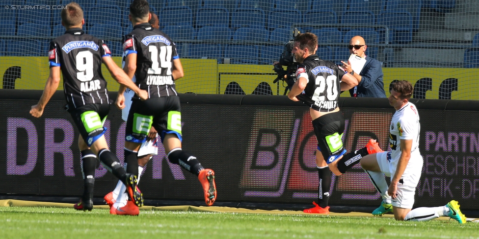 Sturm Graz - Altach
Oesterreichische Fussball Bundesliga, 6. Runde, SK Sturm Graz - SC Rheindorf Altach, Stadion Liebenau Graz, 27.08.2016. 

Foto zeigt Deni Alar (Sturm), Charalampos Lykogiannis (Sturm) und Christian Schulz (Sturm)
Schlüsselwörter: torjubel