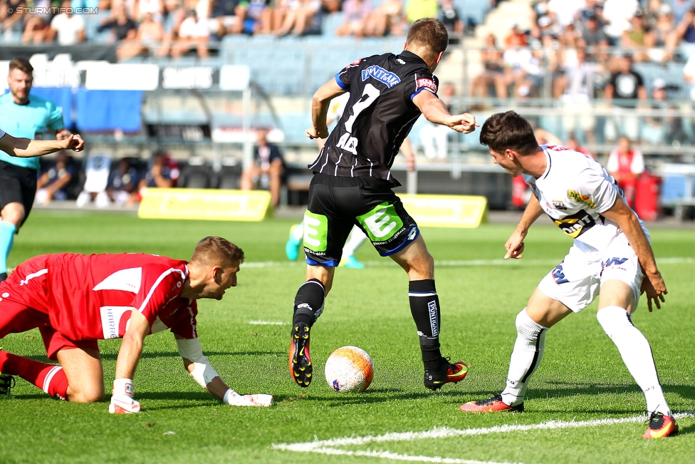 Sturm Graz - Altach
Oesterreichische Fussball Bundesliga, 6. Runde, SK Sturm Graz - SC Rheindorf Altach, Stadion Liebenau Graz, 27.08.2016. 

Foto zeigt Andreas Lukse (Altach) und Deni Alar (Sturm)
Schlüsselwörter: tor