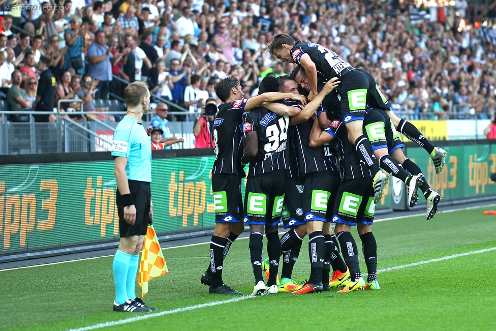 Sturm Graz - Altach
Oesterreichische Fussball Bundesliga, 6. Runde, SK Sturm Graz - SC Rheindorf Altach, Stadion Liebenau Graz, 27.08.2016. 

Foto zeigt die Mannschaft von Sturm
Schlüsselwörter: torjubel